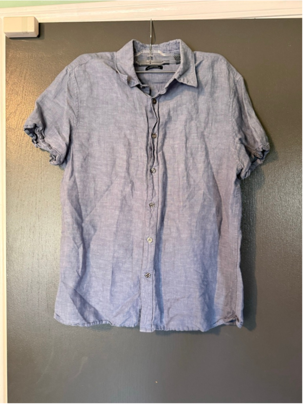 Men's Perry Ellis Blue Linen Blend Casual Button Down Shirt M